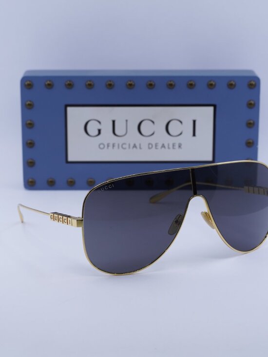 Gucci GG1436S 001 Shield Sunglasses - Yellow Gold/Grey main image 9
